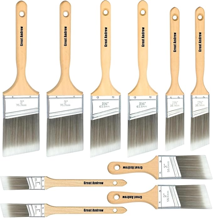 Great Andrew 10 Pack Paint Brushes Bulk 1" 1.5" 2" 2.5" 3" Angled