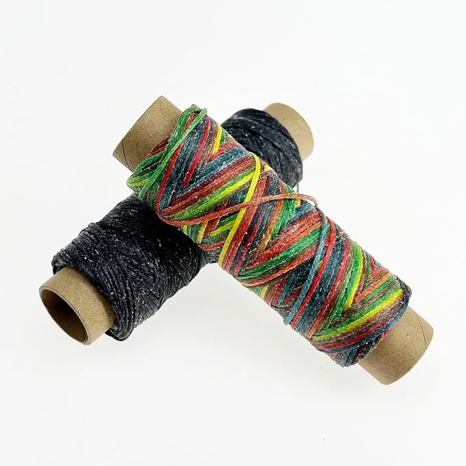 2 PCS Leather Sewing Waxed Thread, Each of 33 Yards 150D Sewing Thread Cord for Leather Craft DIY Supplies, Shoes Repairing, Black and Colourful