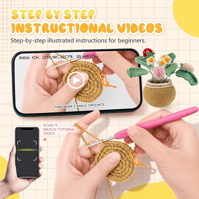 Crochet Kit for Beginners, Crochet Plant Kit,Knitting Kit(Strawberry)