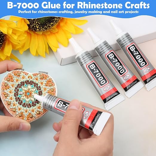 B7000 Glue Clear for Rhinestones, 4pcs 15mL Strong Adhesive B-7000 Jewelry Bead Gem Glue with Precision Tip, Quick Dry Bedazzling Adhesive for Jewelry Making Clothe Fabric Shoes DIY Crafts Nail Art
