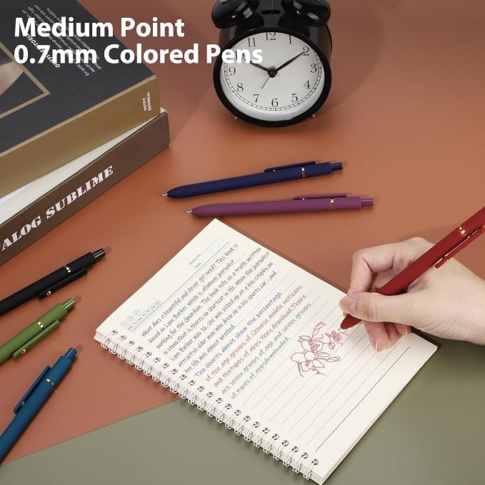 FIOVER Colored Gel Pens 12 Pack 0.7mm Medium Point Pens for Journaling