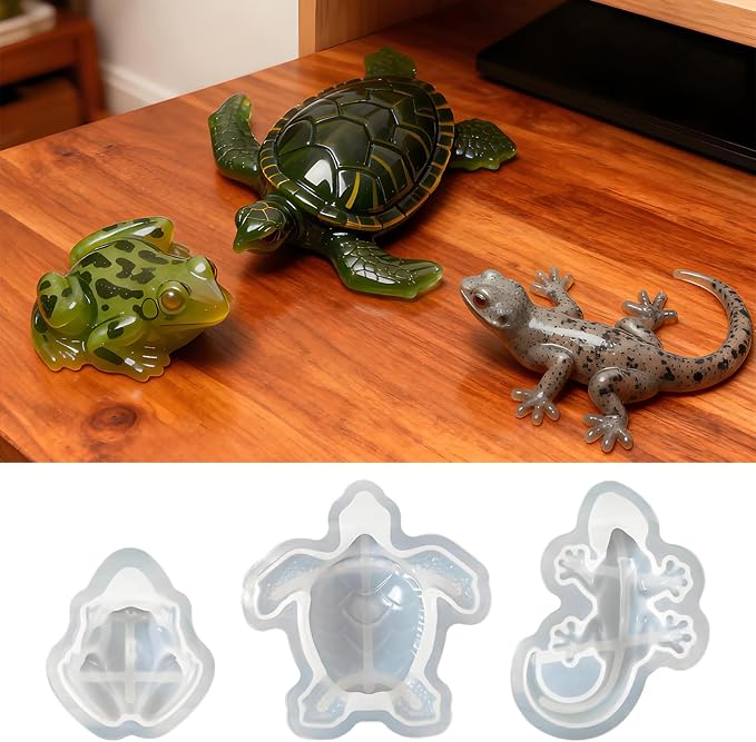 Animal Resin Molds 3ps Turtle Frog and Lizard Shapes Silicone Molds for Epoxy Resin 3D Lifelike Animal Molds DIY Art Craft Resin Casting Home Decoration