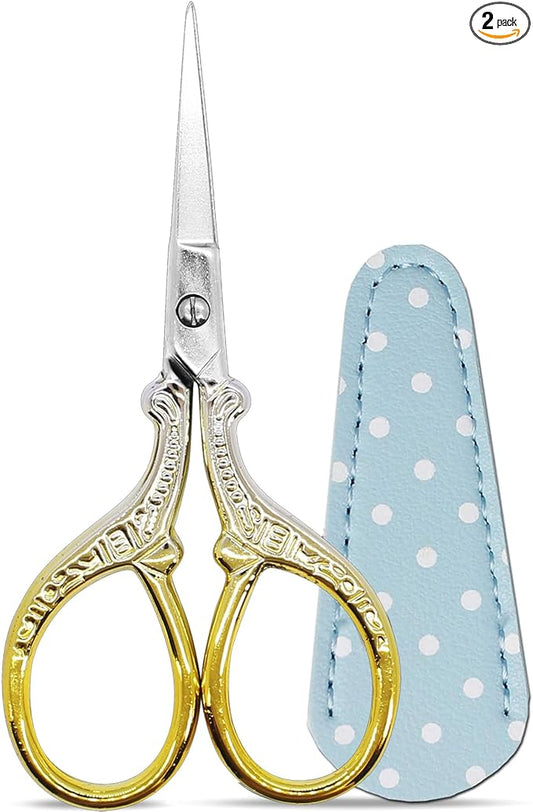 3.6 inch Embroidery Scissors with Leather Sheath for Sewing Art Needlework | Crochet Scissors Stainless Steel Classic Scissor with Leather Cover Crafting Scissor Shears Craft