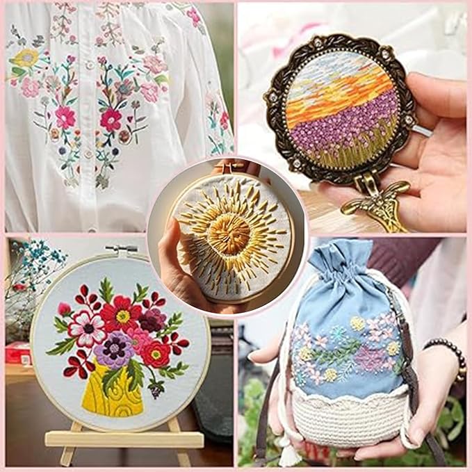 Huacan Embroidery Floss Kit with Storage Box 50 Colors Stitching Threads Sewing Kits 67 Pcs DIY Cross Stitch Accessories Set for Adults Beginner
