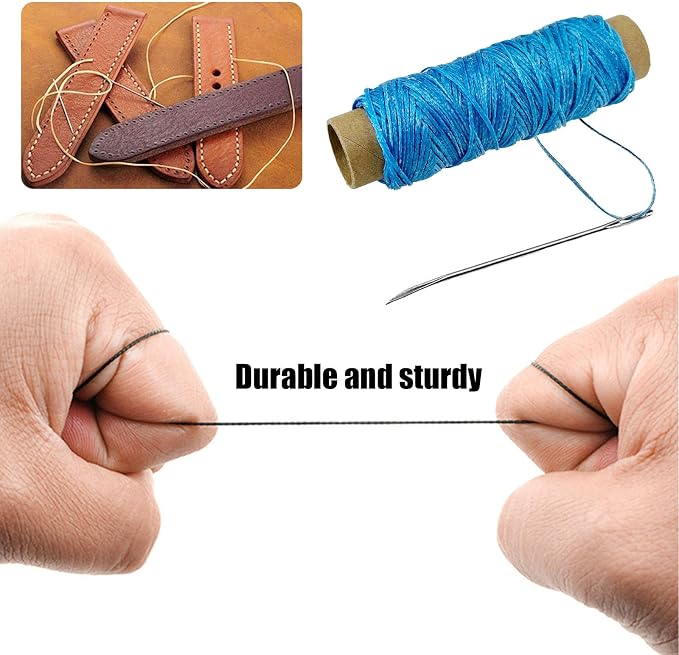 2 PCS Leather Sewing Waxed Thread, Each of 33 Yards 150D Sewing Thread Cord for Leather Craft DIY Supplies, Shoes Repairing, Blue and Light Blue