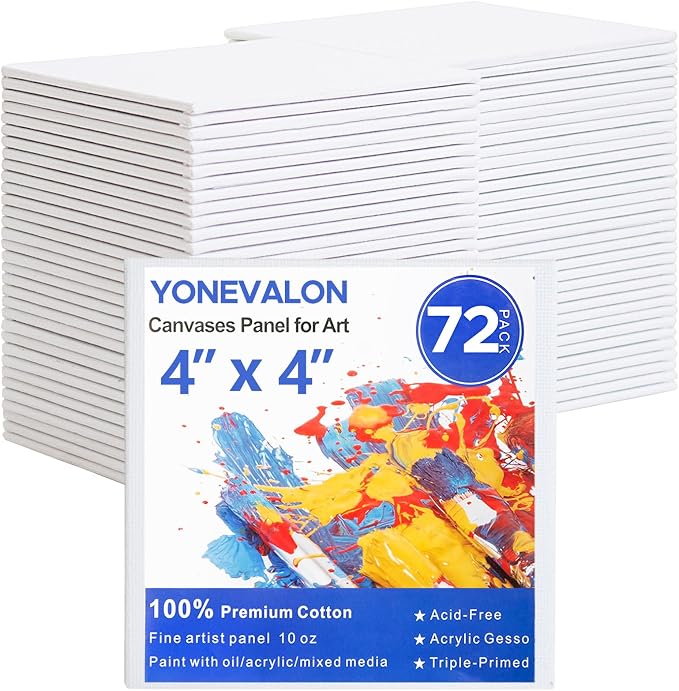Mini Canvas for Painting 4x4 inch, 72 Pack Small Paint Canvases Bulk | Acrylic Oil Painting Canvases, Blank Canvas Panels, Gesso Primed Acid-Free 100% Cotton