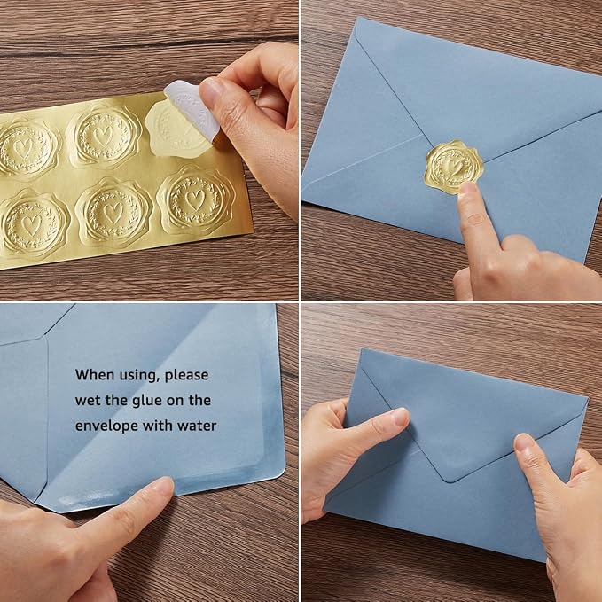 50 Pack Dusty Blue A7 Envelopes with Cards and Gold Stickers, 5x7