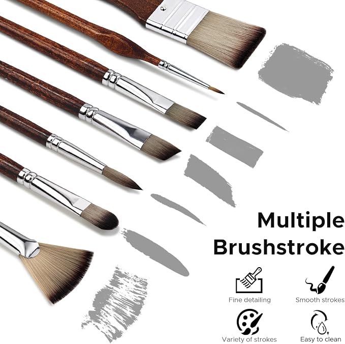 Bougimal 33 Pcs Paint Brush Set, No-Shedding Artist Paint Brushes | Paint Brush Kit with Flat Round Filbert Fan Angle Detail Brush for Acrylic, Oil, Watercolor, for Artists & Beginners (Tawny)