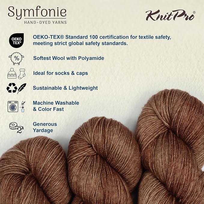 KnitPro Symfonie Fingering Weight Merino Wool Yarn 100g, Jaggery