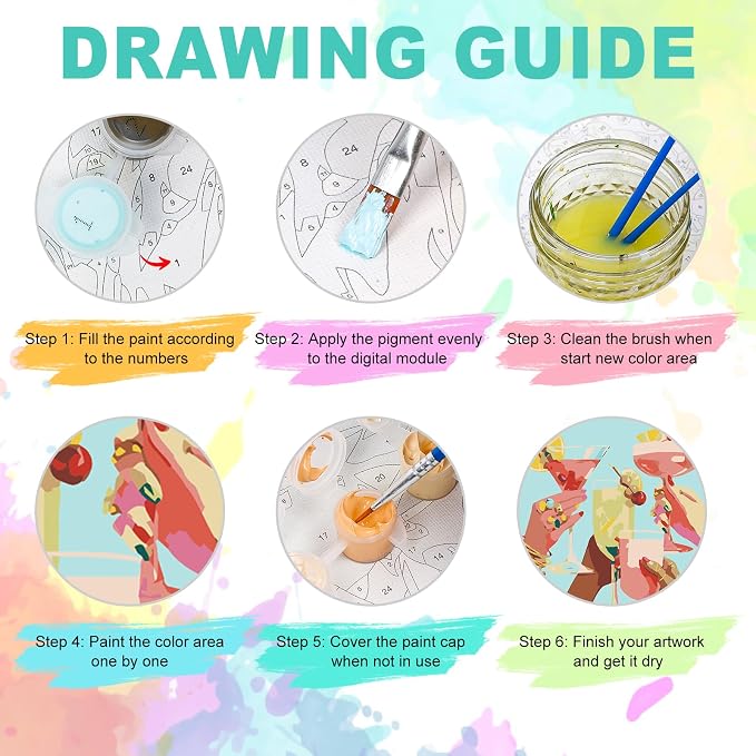 Framed Paint by Numbers Kit for Adults, Cocktail Cheers, 8 x 12 Inch | DIY Adult Paint by Number Kit for Beginners, Bar Wall Decor, Stress Relief Craft Gift, Creative Hobby