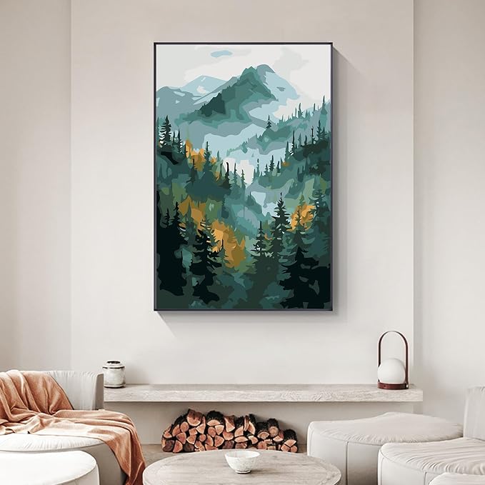Yezavesu Framed Paint by Numbers Kit for Adults Beginner & Kids Ages 8-12, Mountain Paint by Numbers with Frame, DIY Number Painting for Adults Watercolor Forest for Home Wall Decor Gift 8X 12 inch | For Adults Beginner & Kids Ages 8-12, With Frame Can...