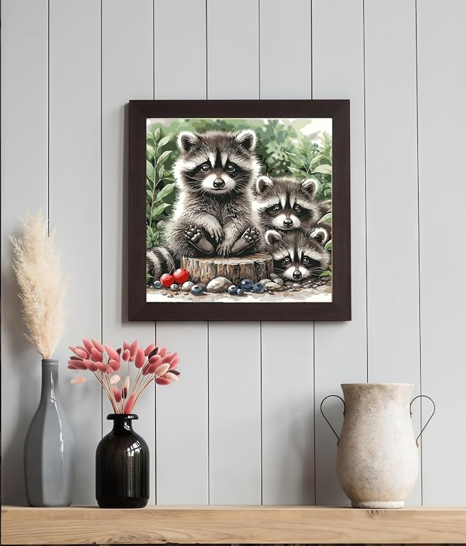 BYGFHLYW Animals Paint by Numbers Kit for Adults Beginners 16x16Inch | Raccoon Family Easy Adult Paint by Number Kits On Canvas, DIY Acrylic Oil Painting Kits for Home Wall Decor