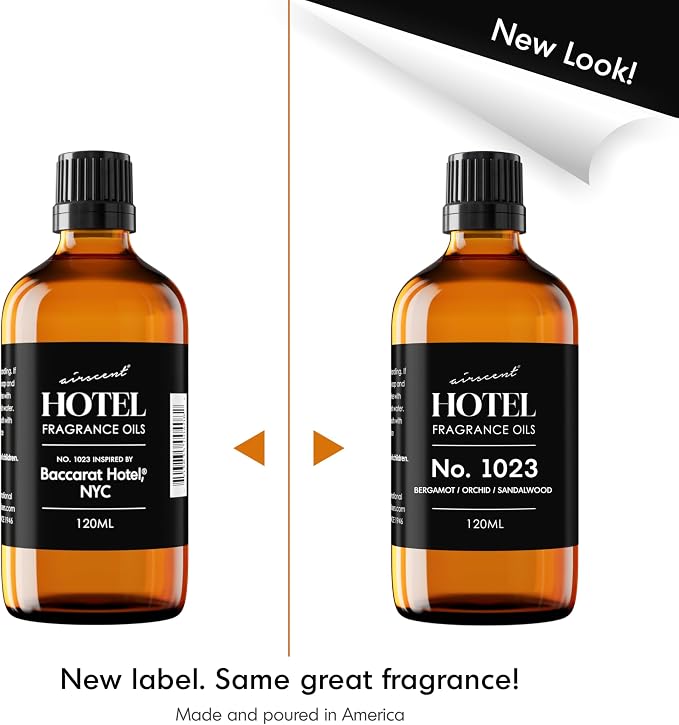AirScent Hotel Diffuser Oil No. 1023 - Baccarat Hotel Inspired - 500 mL | Bergamot Orchid Sandalwood - Fragrance Oil for Ultrasonic and Waterless Diffusers and Crafting - 16.9 fl oz Glass Bottle