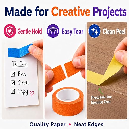 Colored Masking Tape 1 Inch, 12 Rolls, 12 Colors, 264 Total Yards