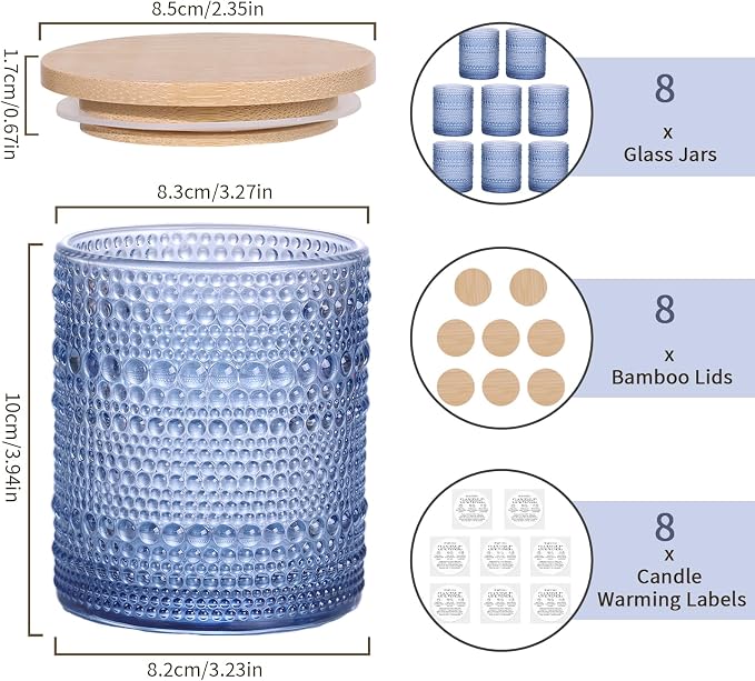DARJEN 8 Pcs 14oz Glass Candle Jars with Lids, Candle Containers Tins-Blue | 14oz Capacity, Thick Heat-Resistant Glass, Safe for Hot Wax Pouring, Ideal for DIY & Gifts