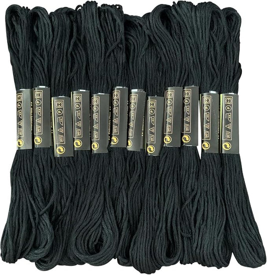 12 Skeins Embroidery Floss Black Color, Friendship Bracelet String Cross Stitch Embroidery Thread Floss Bracelet Making Yarn, Craft Floss（Black）
