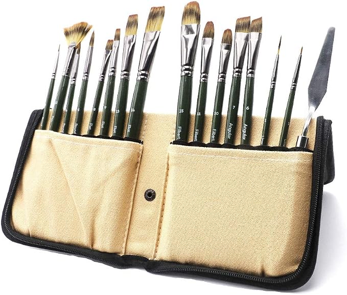 Mont Marte Signature Brush Set with Wallet, 17 Piece, Suitable for Oil, Acrylic, Watercolor and Gouache Paint, Easel Wallet Included