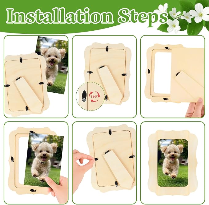 VOKOY 40 Pack Wooden Picture Frames for Crafts, 4" x 6" Photos DIY Wood Frames for Crafting,Unfinished Standing Photo Frames DIY Craft Wood Decorate for Birthday Party Gifts,Vintage Shape