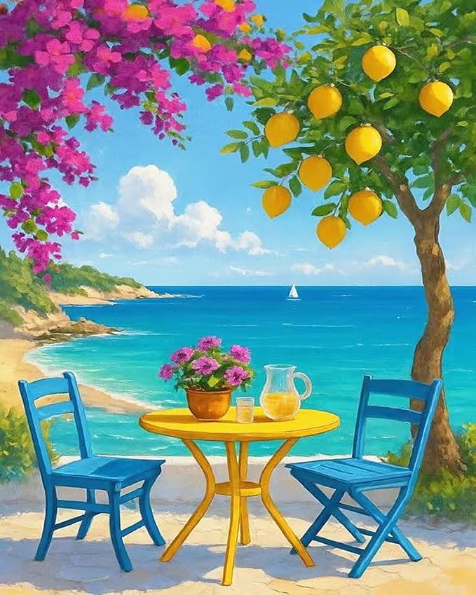ZRIZQ Landscapes Paint by Numbers Kit for Adults Beginner,Lemon Tree,16x20 | Full set with wooden brushes,rolled canvas,rich paints.Calming activity.Beginner friendly.Just open and paint.