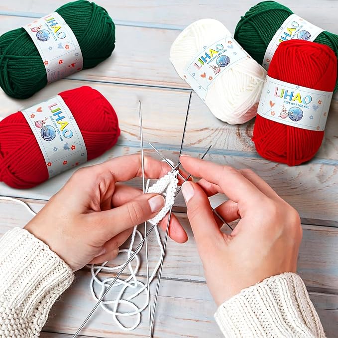 LIHAO 6 Skeins Yarn for Knitting Christmas Themed Red Green White Yarn for DIY Xmas Crochet Crafts - 100% Acrylic (50g/Skein)