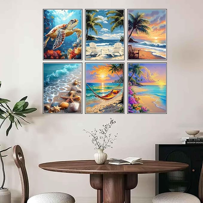 Ycydilirab 6 Pack Diamond Art Kits for Adults,Sea Turtle 5D Diamond Painting Kits for Adults,Seaside Scenery DIY Gem Painting Perfect for Gifts and Home Wall Decor 10x12inch