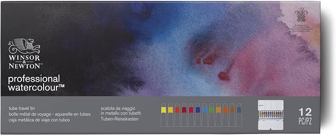 Winsor & Newton Professional Watercolor Paint Set, Tube Travel Tin | 12 x 5ml Tubes, Unrivalled Transparency, Single Pigment Vibrant Colors, Archival Permanence, Heritage Brand, Finest Pigments