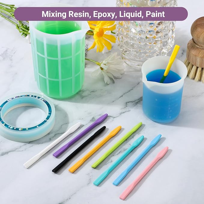 Gartful 9PCS Colored Silicone Stir Sticks, Reusable Epoxy Resin Stir Sticks, for Resin Mixing, Paint, Making Glitter Tumblers Cups, Arts, Crafts, Facial Mask Stirring Rods, 9 Colors