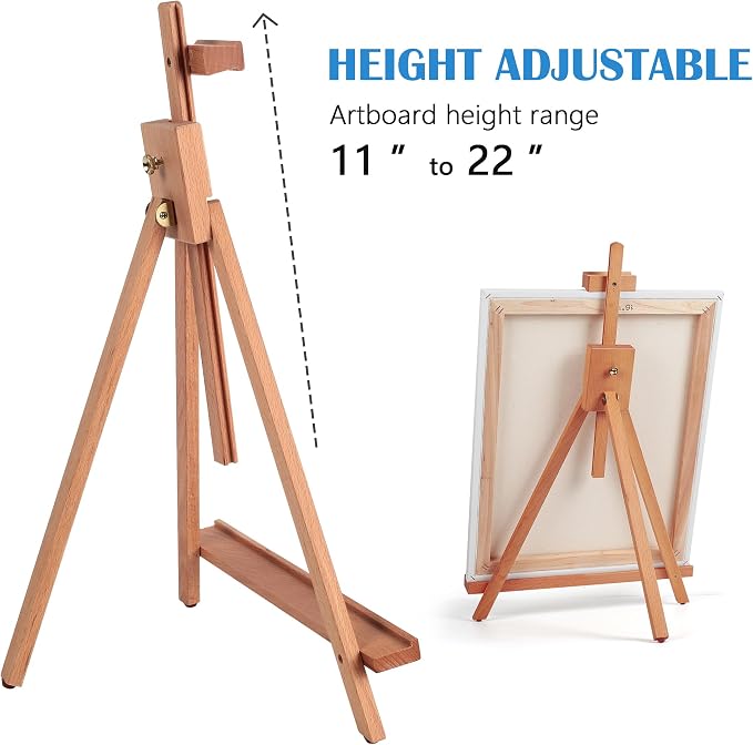 2 Pack Beechwood 25’’ Tabletop Easel Display Stand Set for Painting | Holding Canvas Up to 22 1/2 Inches High, Artist A-Frame Tripod with Rubber Feet, Portable Photo and Sign Holder