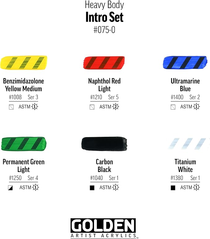 GOLDEN Heavy Body Acrylics Intro Set, 6 x 22 ml Tubes