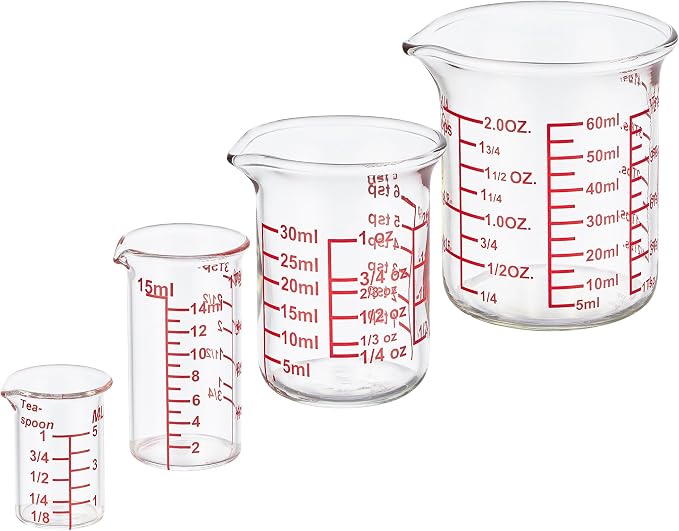 Ackers BORO3.3 Mini Borosilicate Glass Measuring Cup Set, 4-Piece, 5-60 ml