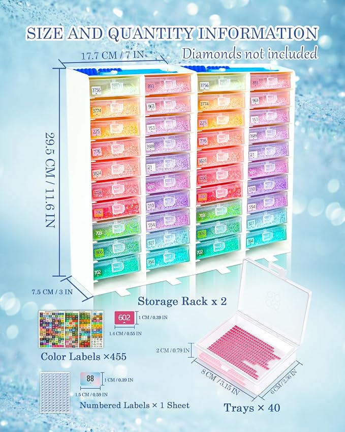 Foreveryoung 3-in-1 Diamond Art Tray Set, Container, Trays & Rack, 40 PCS