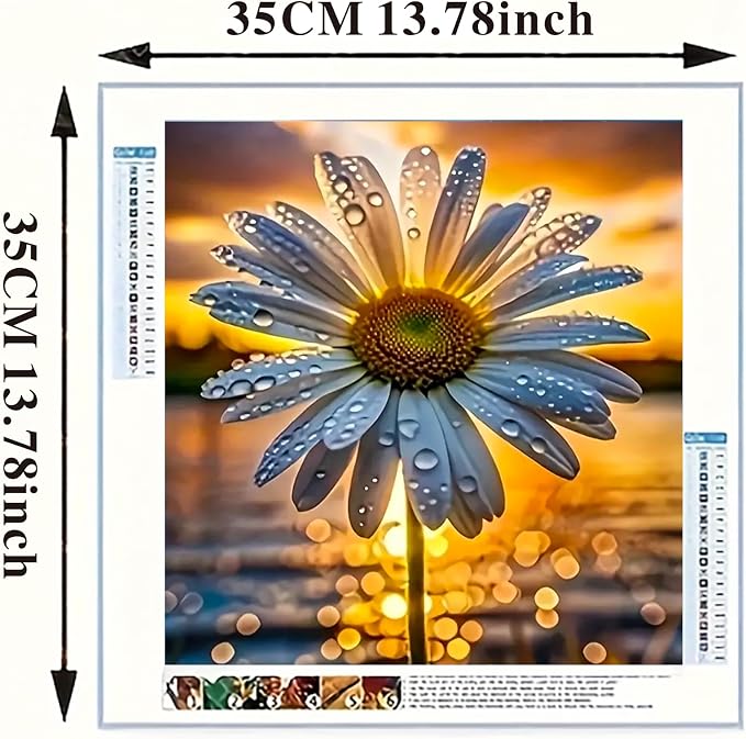 5D Diamond Painting Kit, DIY Diamond Painting Kits for Beginners, Diamond Art for Adults, Flower Diamond Painting,Daisy Sunset Design, Full Drill, 14x14 Inches