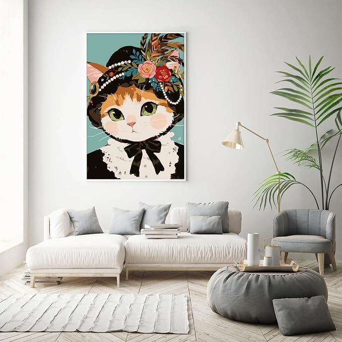Framed Paint by Numbers Kit for Adults Beginner & Kids Ages 8-12, Funny Cat Adult Paint by Number Kits on Canvas with Frame, DIY Acrylic Number Painting for Adults for Home Decor Gift 8 x 12 Inch