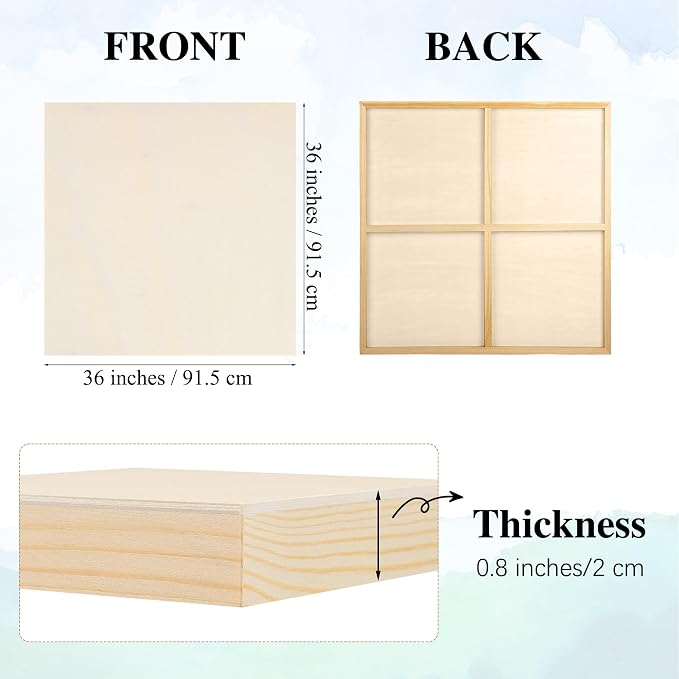 Aodaer 4 Pack Wood Panels 36 x 36 Inch Wooden Panels Canvas Unfinished Craft Wood Boards Panel for Art Crafts Acrylic and Oil Painting Pouring DIY Projects