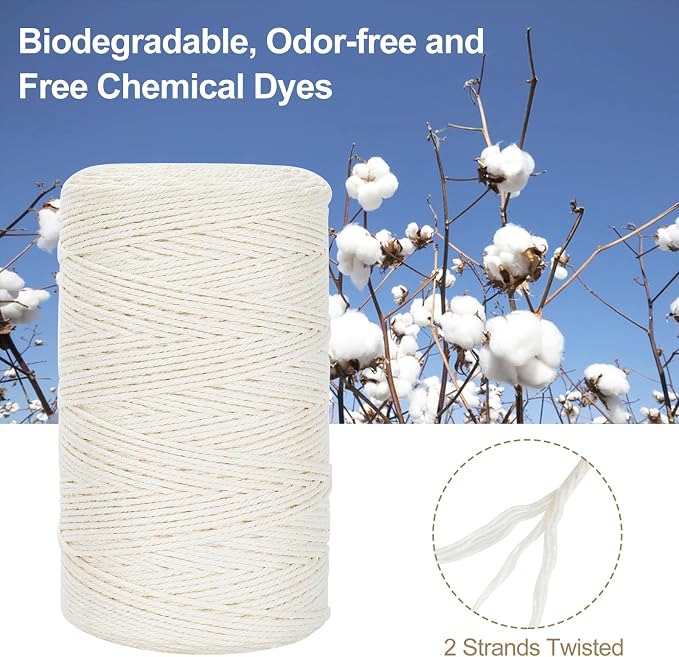 Natural Cotton Macrame Rope - 2mm x 380Yards (1140Feet), 2-Strand Twisted Macrame Cord for Wall Hanging, Plant Hangers, Crafts, Gift Wrapping & Wedding Decorations, Red