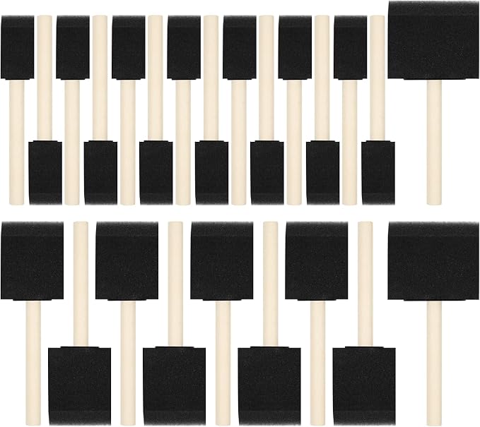 24 Pcs Foam Paint Brushes, Wood Handle Sponge Brushes for Painting, Staining, Varnishes, and DIY Craft Projects (1'', 2'' and 3'')