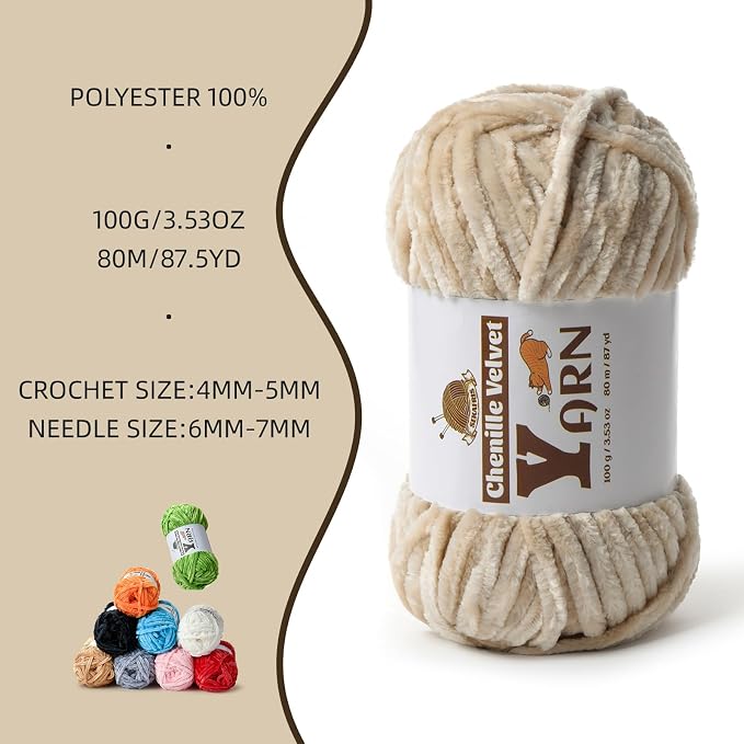 Chenille Crochet Beige Yarn 3 Pack