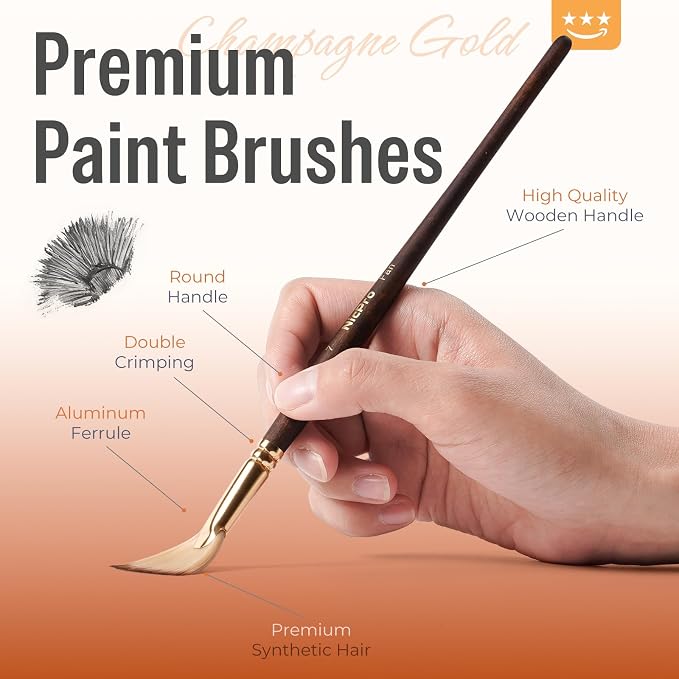 Nicpro 36pcs Paint Brush Set for Acrylic Painting,Oil, Watercolor (Golden) | Professional Paintbrushes for Acrylic Oil Gouache,Includes Palette Knife and Cloth Roll, Art Supplies for Artists & Beginners