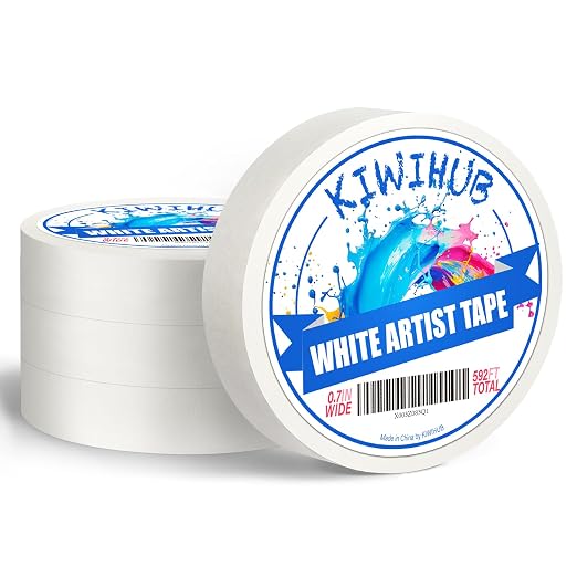 4 Packs Artist Tape for Watercolor Paper - 0.7IN Wide 592FT Long | White Masking Artists Tape for Drafting, Art Painting and All Paper Media - Acid Free
