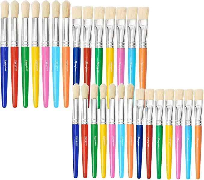 28Pcs Kids Paint Brushes Set for Watercolor, Acrylic & DIY Crafts
