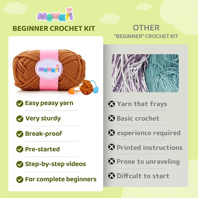 Mewaii Capybara Crochet Kit for Beginners, 40% Extra Yarn | Video Tutorial, Pre-Started Piece, Gift Box, Level 1 Starter Kit, Family Craft for Adults, Kids & Beginners