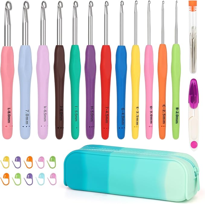 Coopay Crochet Hooks Set with Case, 12 Size Crochet Needles for Crocheting | Smooth & Ergonomic Extra Long Croche Hook for Beginner Adult Arthritic Hands,2mm(B)-8mm(L),Great DIY Craft Christmas Gift