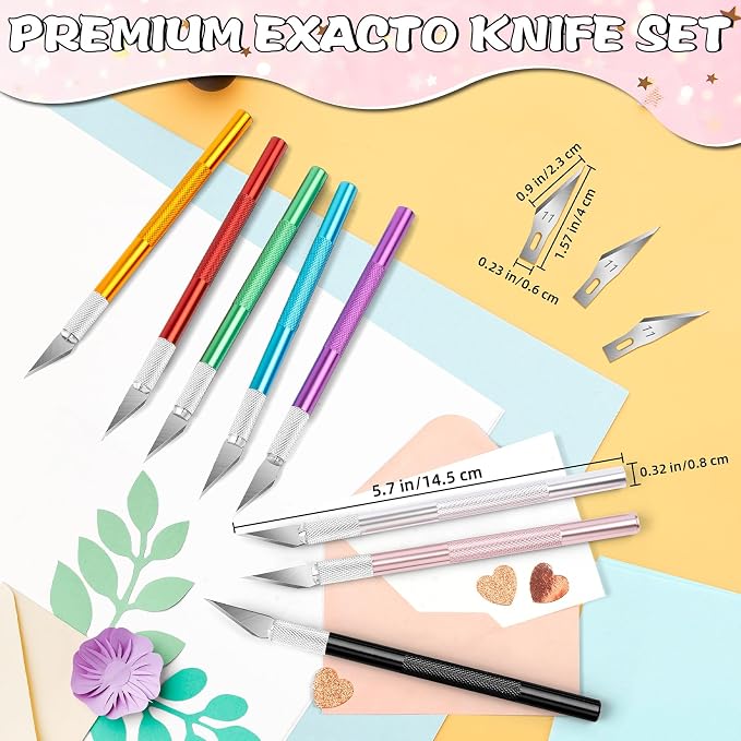 DIYSELF 4 Exacto Knives with 40 No. 11 Blades for Crafting | Precision exacto knife set for scrapbooking, stencils, modeling, artwork and detailed cutting