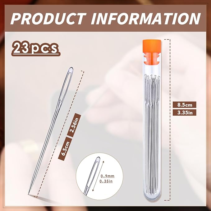 JNENERY Hand Sewing Needles, 2.56-inch Large Eye Sewing Sharp Needles | 23 PCS Leather Needle Embroidery Thread Needle for Crafts, Repair Stitching with a Bottle