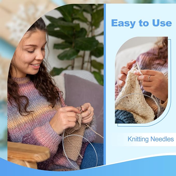 Katech Knitting Needles Set for Beginners, Complete Full Size Knit Needle | 9 Pairs Circular Knitting Needles Set and 22 Pcs Single Pointed Knitting Needle Set with Tote Bag Knitting Accessories