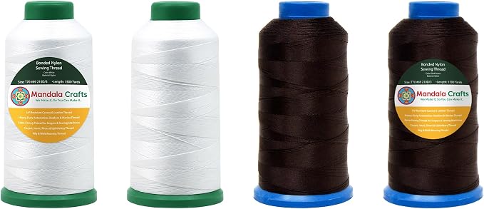 Mandala Crafts SZ 69 210D T70 White Dark Brown Bonded Nylon Thread 6000 YDs