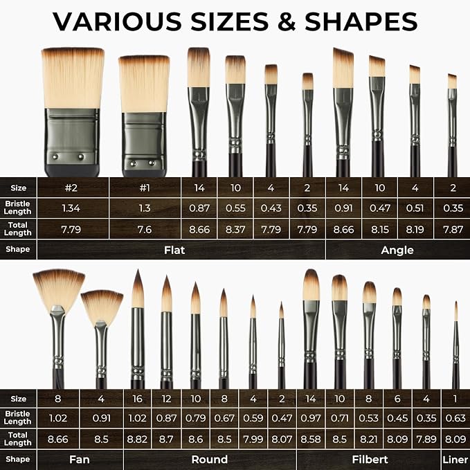 Nicpro 26pcs Professional Paint Brush Set with Palette Knife & Canvas Roll | Craft Paint Brushes for Acrylic Painting, Oil, Watercolor, Gouache & Canvas, Drawing & Art Supplies for Adults, Artists Gift