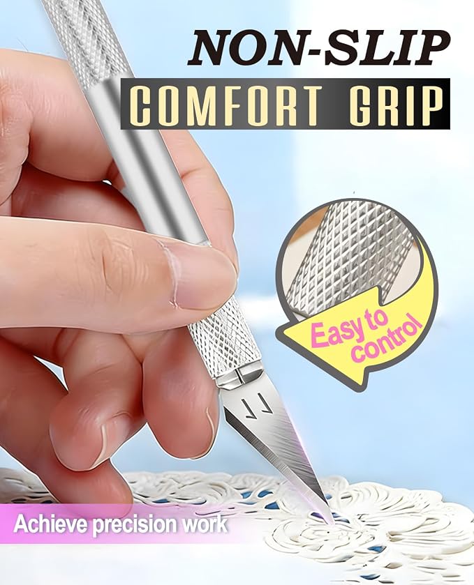 1 Pcs Craft Knife Hobby Knife with 11 Pcs Stainless Steel Blades Kit, 1pcs Steel 15MM Ruler for Art, Scrapbooking,Stencil | Precision Hobby Knife with Exacto Knife Blades, Hobby Knife Set for Art, Scrapbooking & Stencils, Silver