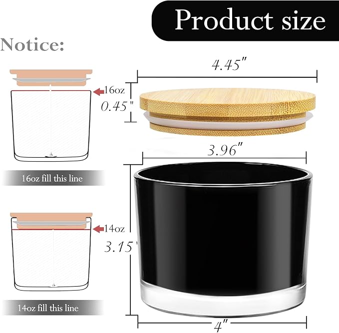 CONNOO 6 Pack 16oz Black Wide Mouth Glass Candle Jars