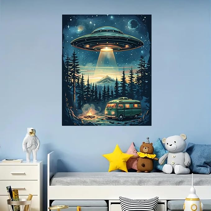 Arttoplus UFO Paint by Numbers Kit for Adults Beginner 16x20 inch | Bus in Forest Adult Paint by Number Kits on Canvas, DIY Oil Painting by Numbers for Gift Home Wall Decor (Without Frame)